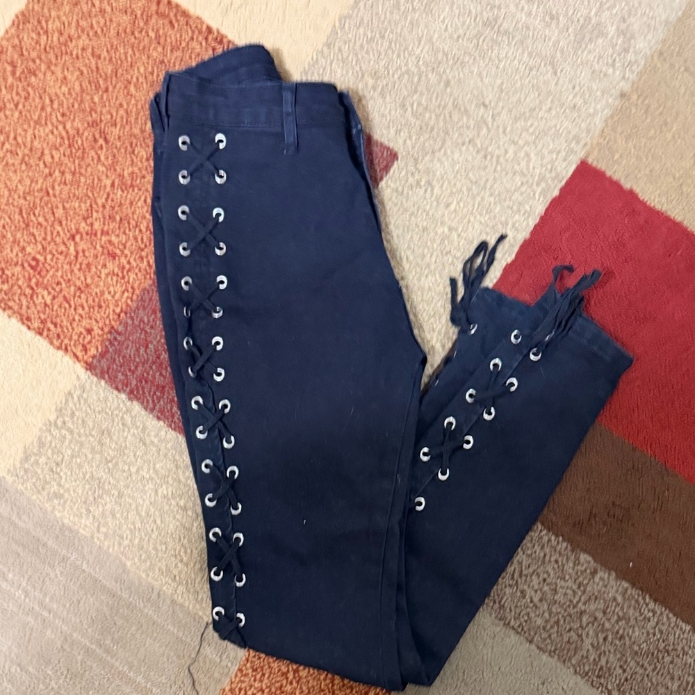 Black Lace-Up Pants